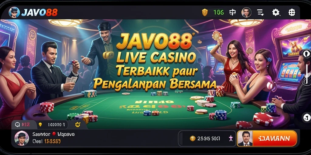 Screenshot gameplay <strong>JAVO88</strong> yang menampilkan dealer live dan suasana kasino yang nyata.