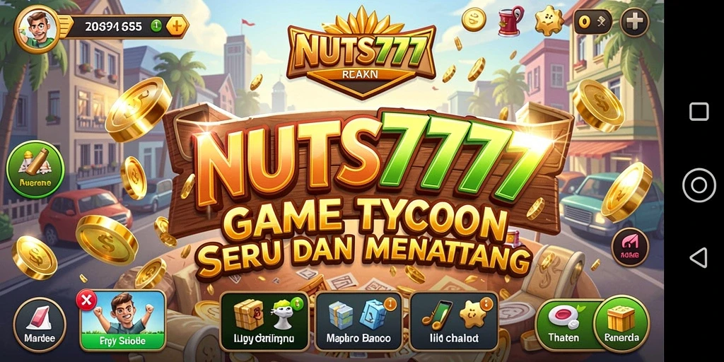 Screenshot NUTS777 menunjukkan gameplay seru dalam membangun kerajaan bisnis.
