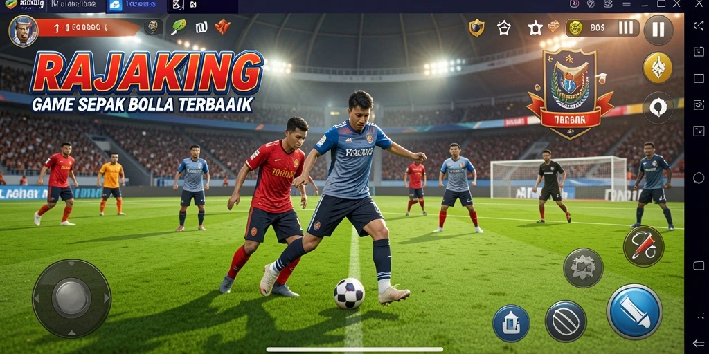 Tampilan gameplay mendebarkan dalam RAJAKING yang penuh aksi sepak bola.