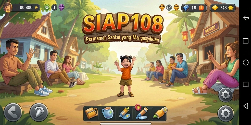 Screenshot SIAP108 menunjukkan tampilan gameplay yang ceria dan interaktif.